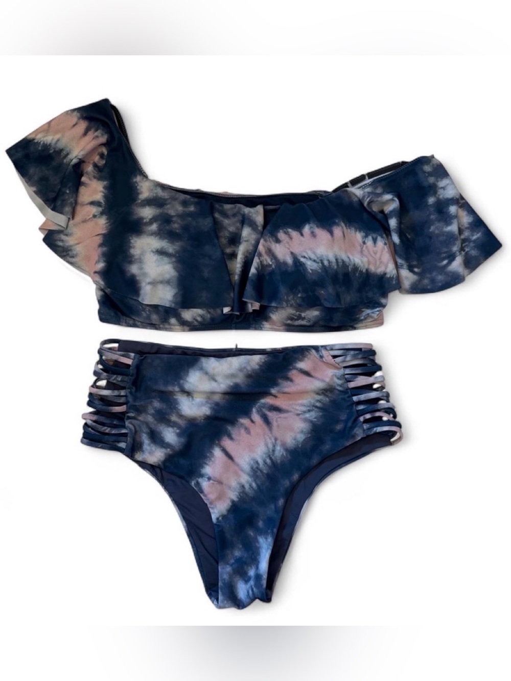 Women Navy/Pink Tie Dye Two Piece On/Off the Shoulder